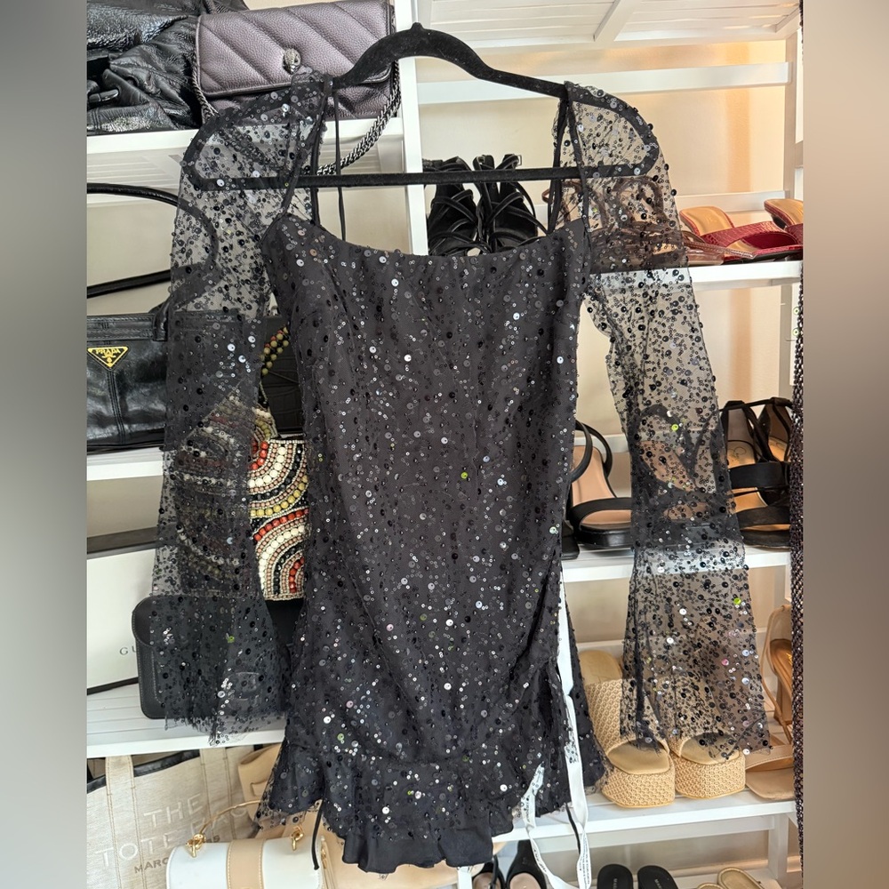 NWT Lucy in the Sky Black Sequin Long Sleeve Dress